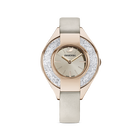 Crystalline Sporty Watch, Leather strap, Grey, Champagne-gold tone PVD