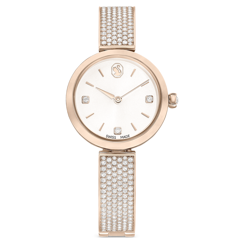 swarovski illumina watch  swiss made  metal bracelet  gold tone  champagne gold tone finish