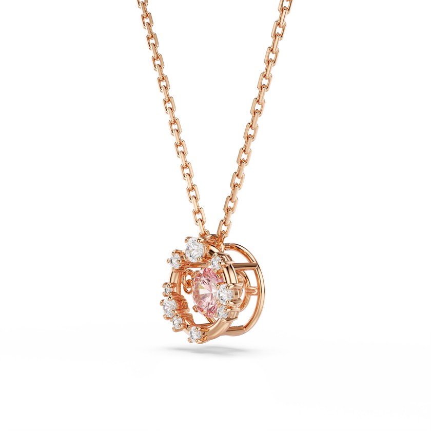 swarovski constella pendant  round cut  dancing stone  pink  rose gold tone plated