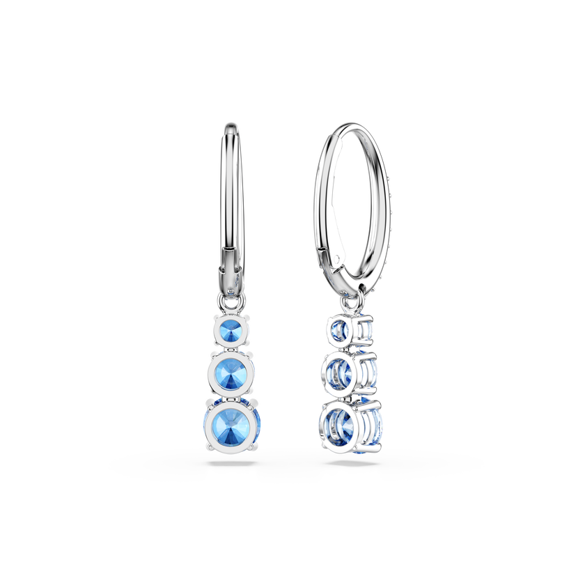swarovski stilla attract hoop earrings  round cut  pav   blue  rhodium plated