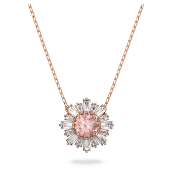 swarovski idyllia pendant  mixed cuts  sun  pink  18k rose gold finish