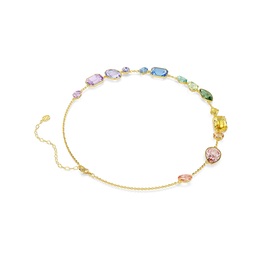 swarovski gema necklace  mixed cuts  multicolored  gold tone plated