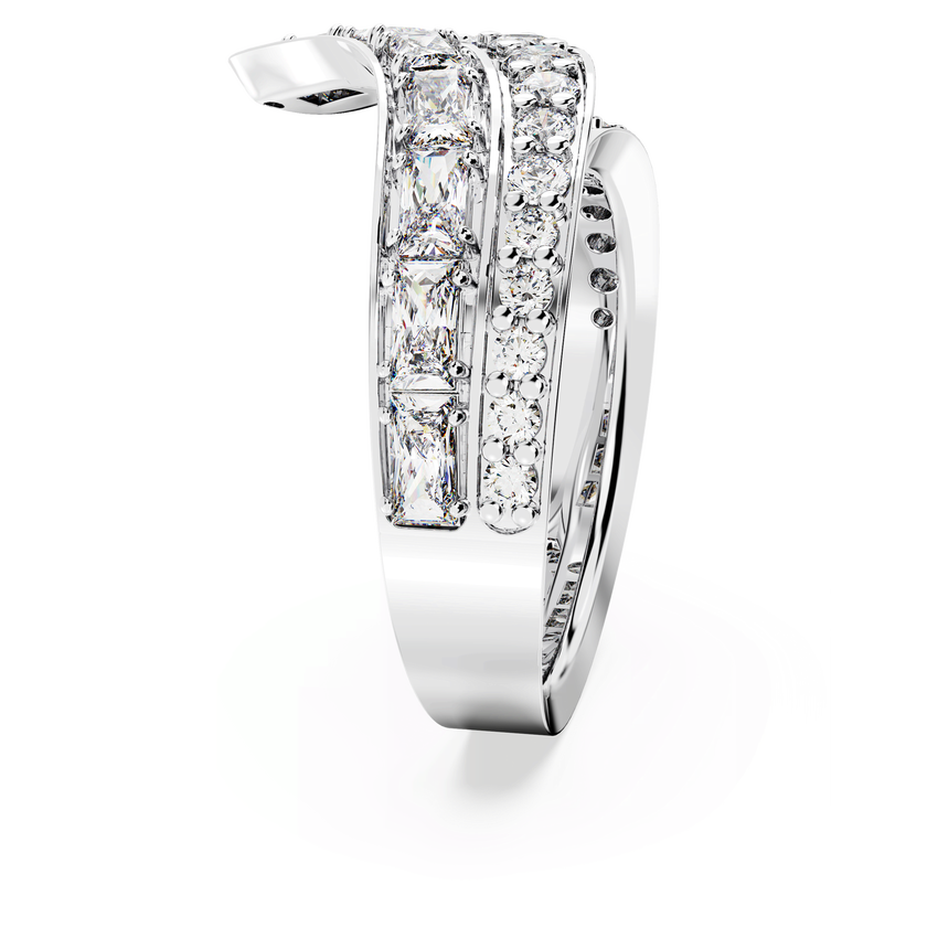 swarovski hyperbola cocktail ring  carbon neutral zirconia  mixed cuts  double bands  white  rhodium plated