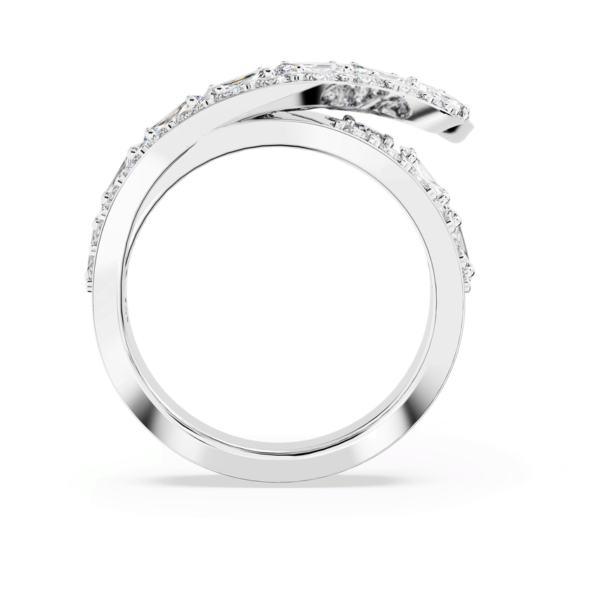 swarovski hyperbola cocktail ring  carbon neutral zirconia  mixed cuts  double bands  white  rhodium plated