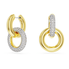 Dextera hoop earrings, Interlocking loop, White, Gold-tone plated