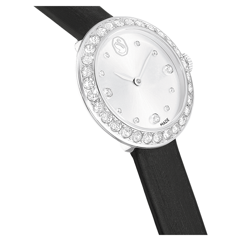 swarovski matrix tennis watch  swiss made  leather strap  black  stainless steel