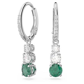 swarovski attract trilogy drop earrings  round cut  green  rhodium plated
