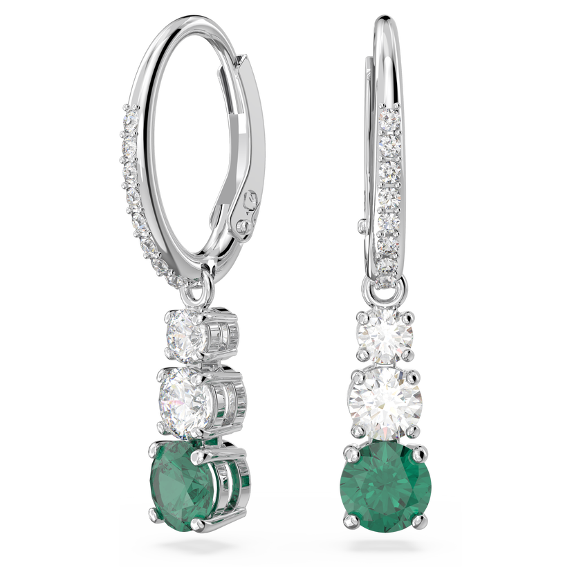 swarovski attract trilogy hoop earrings  round cut  green  rhodium plated