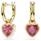 Stilla drop earrings, Heart, Red, Gold-tone plated