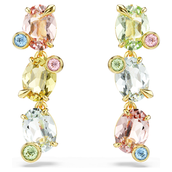 swarovski gema drop earrings asymmetrical design mixed cuts multicolored gold tone plated