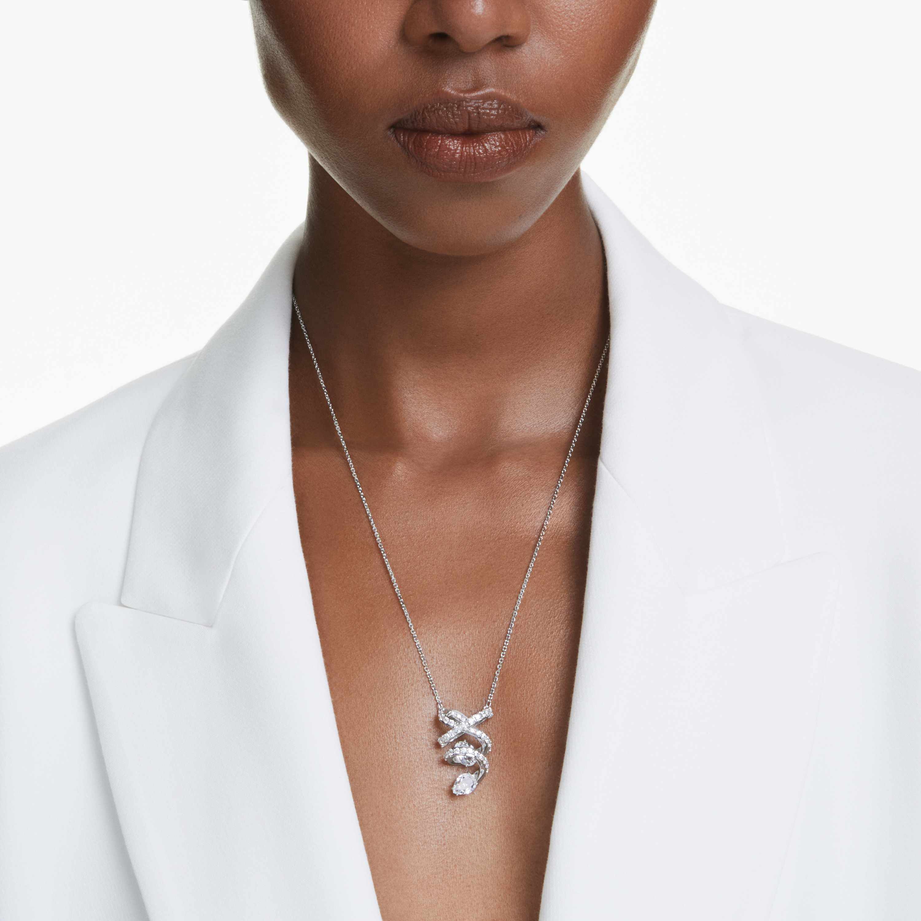 swarovski hyperbola pendant  mixed cuts  white  rhodium plated