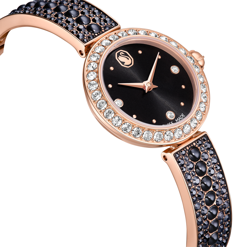 swarovski matrix pearl bangle watch  swiss made  crystal bracelet  black  rose gold tone finish
