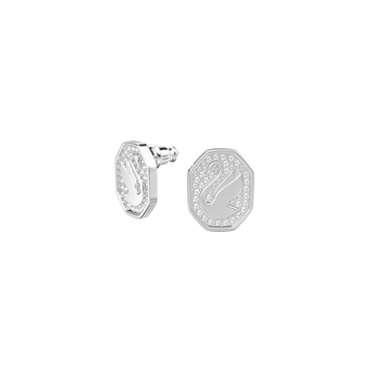 Signum stud earrings,  White, Rhodium plated