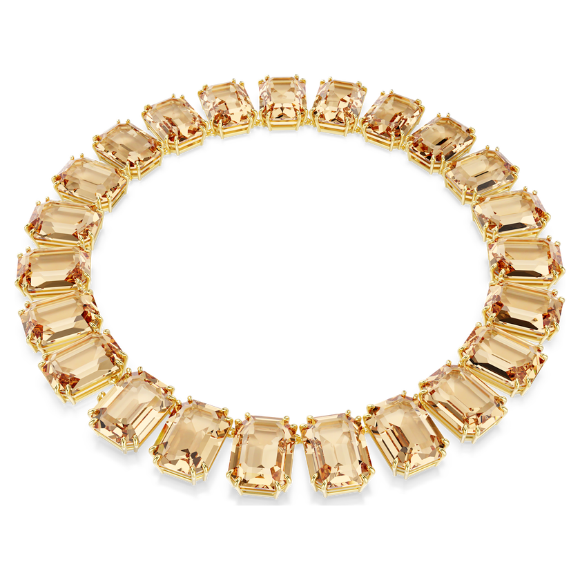 swarovski millenia tennis necklace  oversized crystals  octagon cut  caramel  gold tone plated