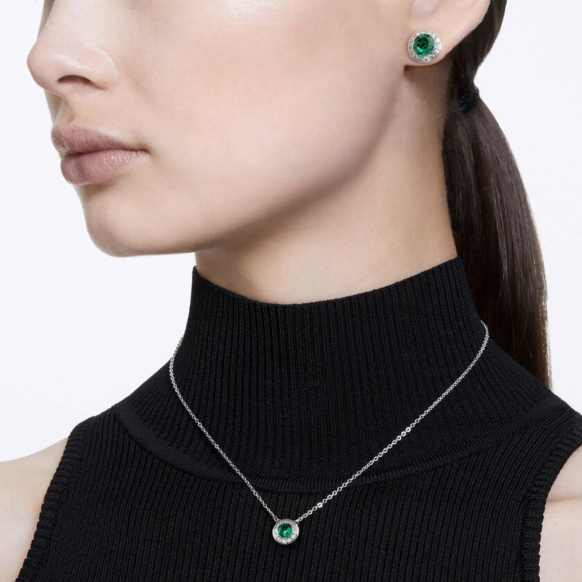 swarovski una angelic set  set  2   round cut  green  rhodium plated