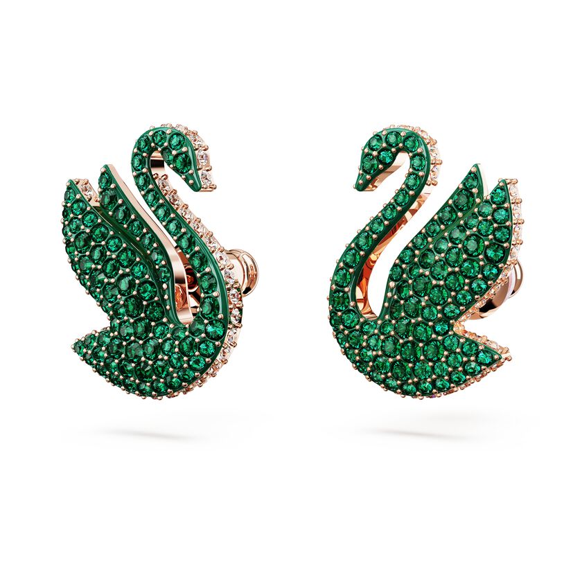 Buy Swarovski Swarovski Iconic Swan stud earrings, Swan, Green, Rose ...