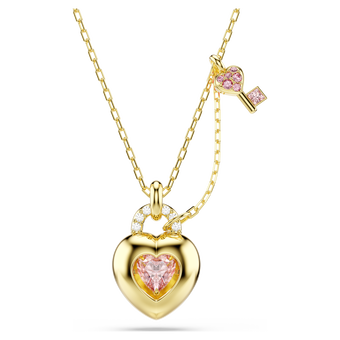swarovski idyllia pendant  mixed cuts  heart  key  pink  gold tone plated