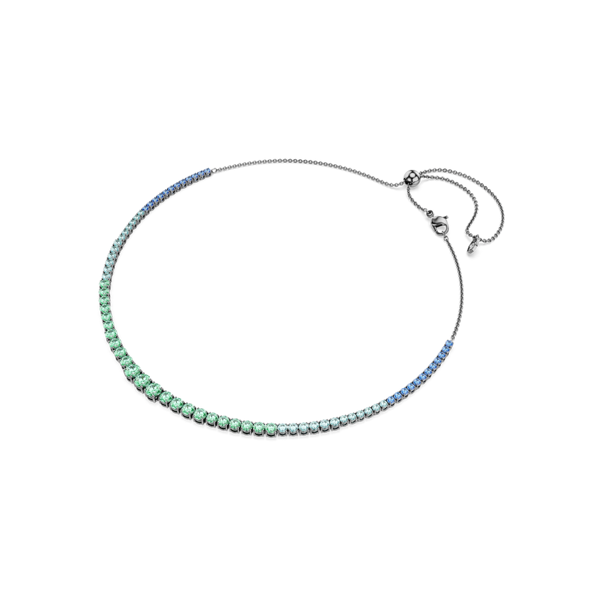 swarovski matrix tennis necklace  gradient of round cuts  multicolored  ruthenium plated
