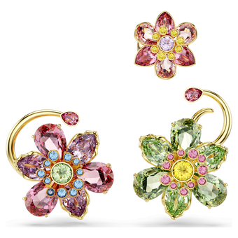swarovski idyllia ear cuff set 3 asymmetrical design mixed cuts flower multicolored gold tone plated