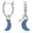 swarovski symbolica drop earrings  round cut  moon  blue  rhodium plated