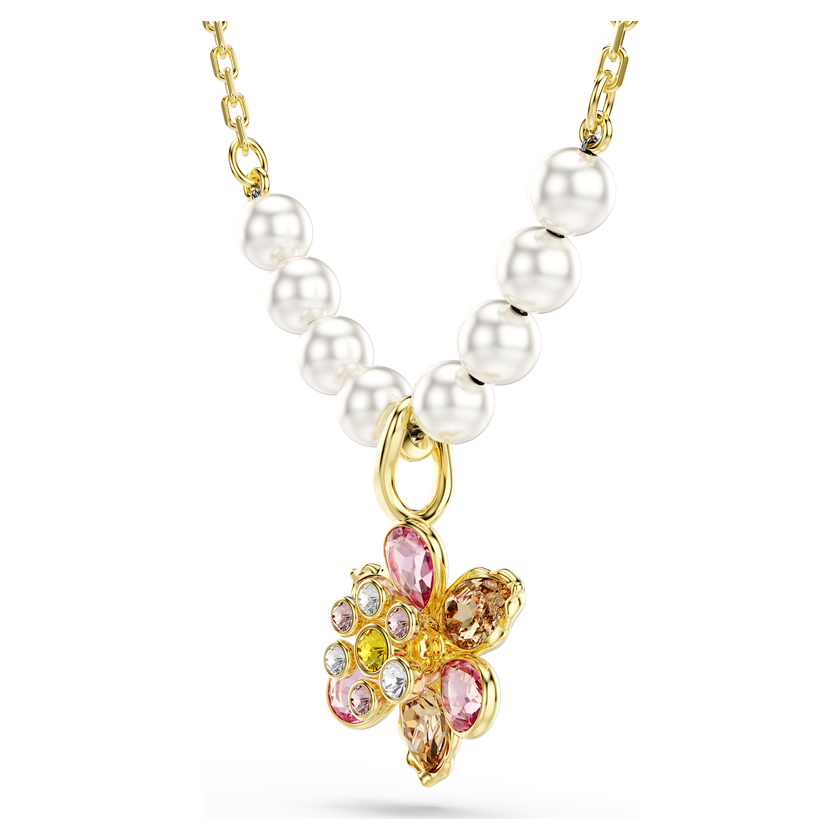 swarovski idyllia pendant  crystal pearl  mixed cuts  flower  multicolored  gold tone plated