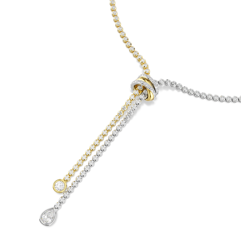 swarovski hyperbola y necklace  round cut  knot  white  mixed metal finish