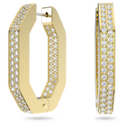 Dextera hoop earrings, Octagon, Pavé, Medium, White, Gold-tone plated