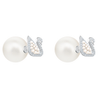 Iconic Swan Stud Pierced Earrings, White, Rhodium Plating