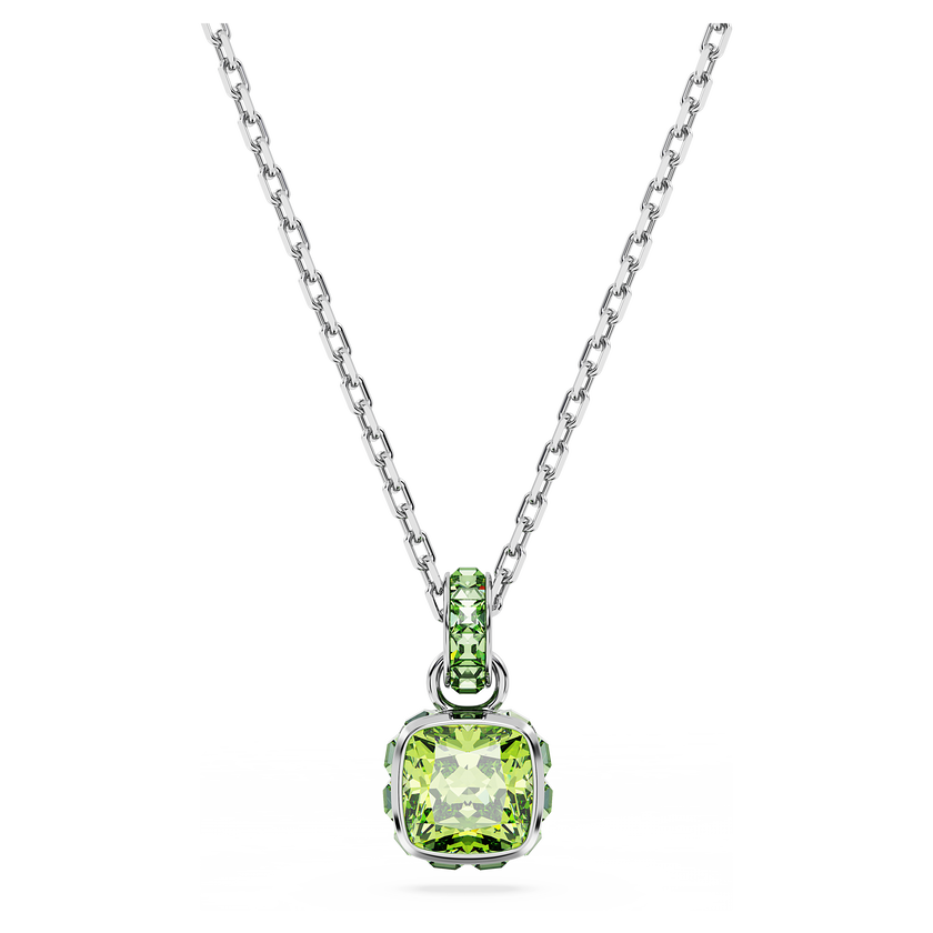 swarovski birthstone pendant  square cut  august  green  rhodium plated
