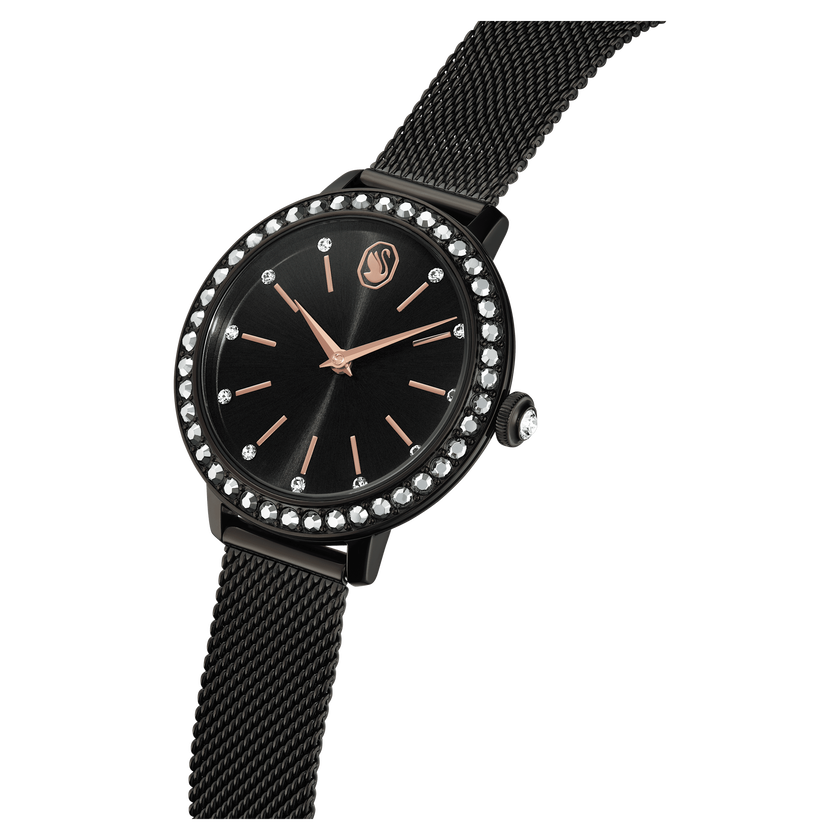 swarovski certa watch  swiss made  metal bracelet  black  black finish