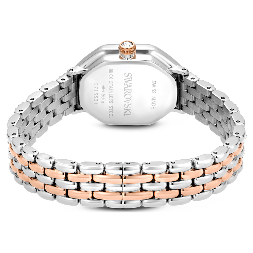 swarovski dextera octagon watch  swiss made  metal bracelet  silver tone  rose gold tone finish