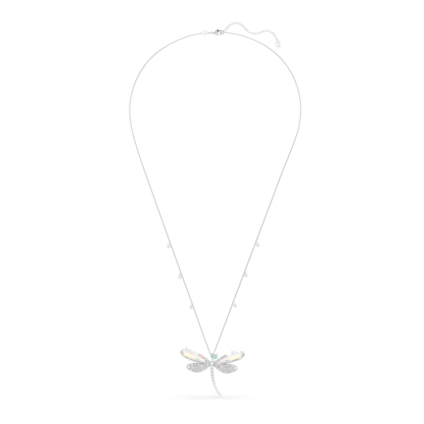 ariana grande x swarovski pendant and brooch  mixed cuts  dragonfly  green  rhodium plated