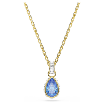 swarovski chroma pendant  pear cut  blue  18k gold finish