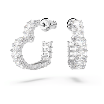 swarovski matrix hoop earrings  baguette cut  heart  small  white  rhodium plated
