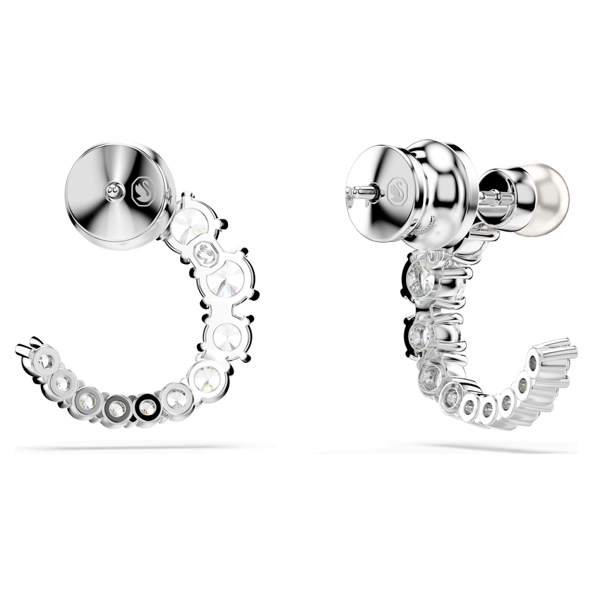 swarovski matrix hoop earrings  crystal pearl  round cut  white  rhodium plated