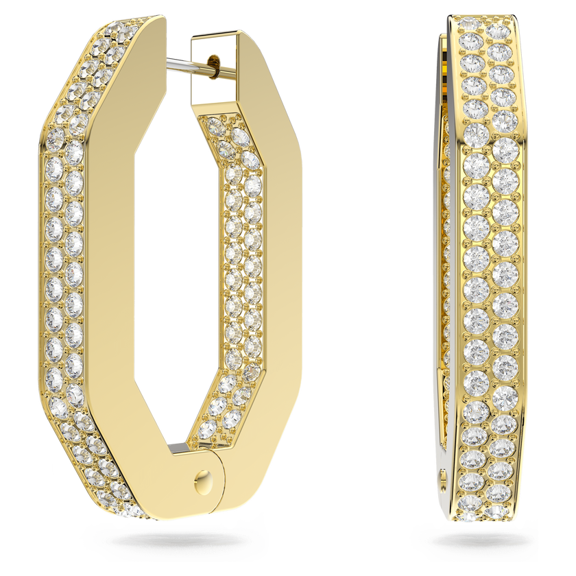 swarovski dextera hoop earrings  octagon shape  medium  white  gold tone plated