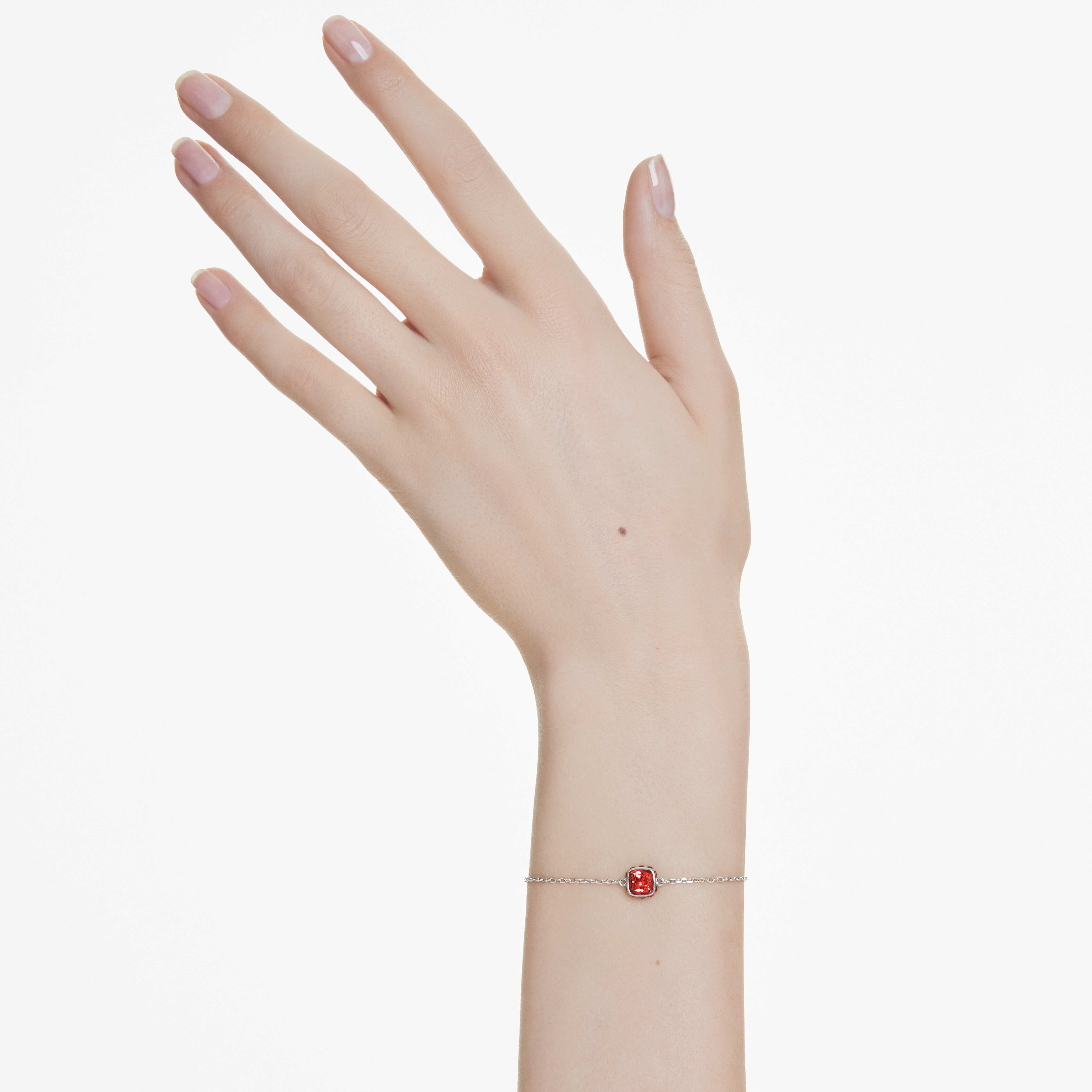 swarovski birthstone bracelet  square cut  july  red  rhodium plated