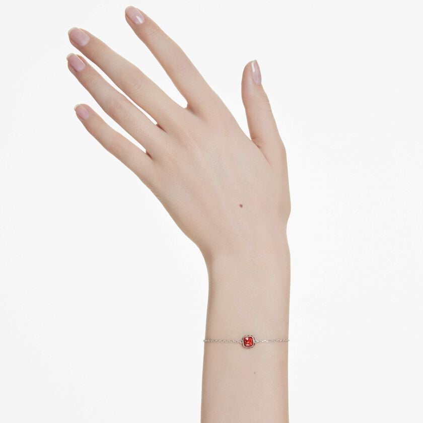 swarovski birthstone bracelet  square cut  july  red  rhodium plated