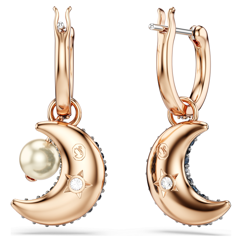 swarovski sublima drop earrings  crystal pearl  asymmetrical design  moon  multicolored  rose gold tone plated