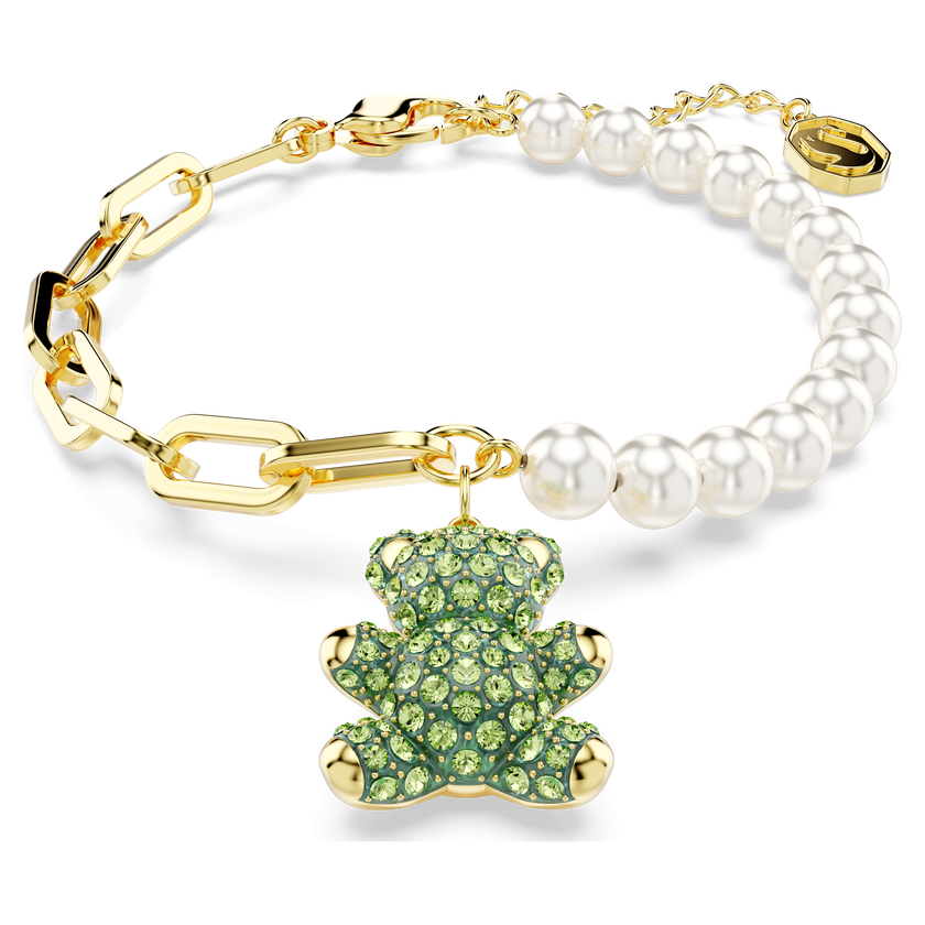 swarovski teddy bracelet  bear  green  gold tone plated