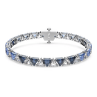 Millenia bracelet, Triangle Swarovski zirconia, Blue, Rhodium plated