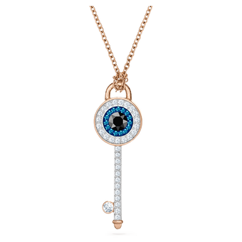 swarovski symbolica pendant  evil eye and key  blue  rose gold tone plated