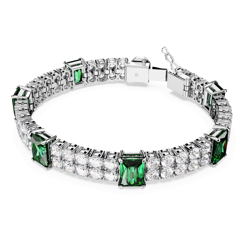 swarovski matrix tennis bracelet  mixed cuts  green  rhodium plated