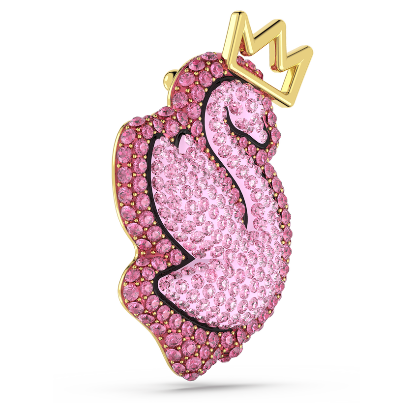 swarovski pop swan brooch  swan  pink  gold tone plated