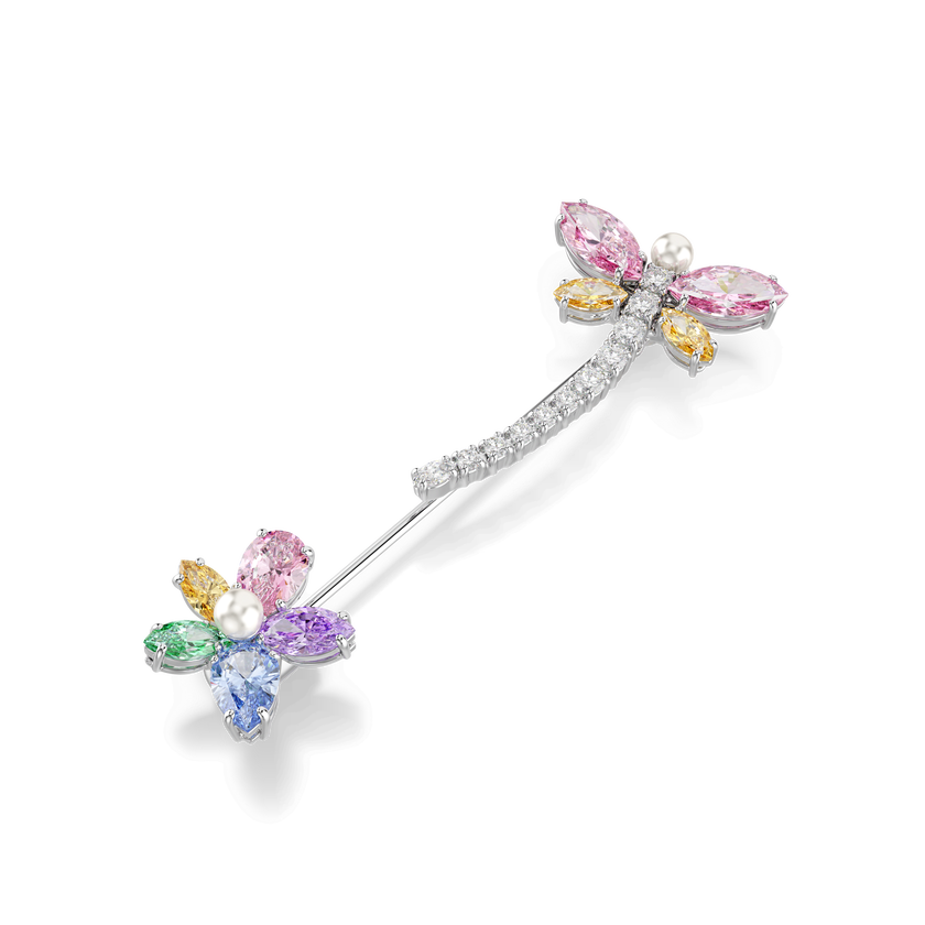 ariana grande x swarovski brooch  mixed cuts  dragonfly  multicolored  rhodium plated