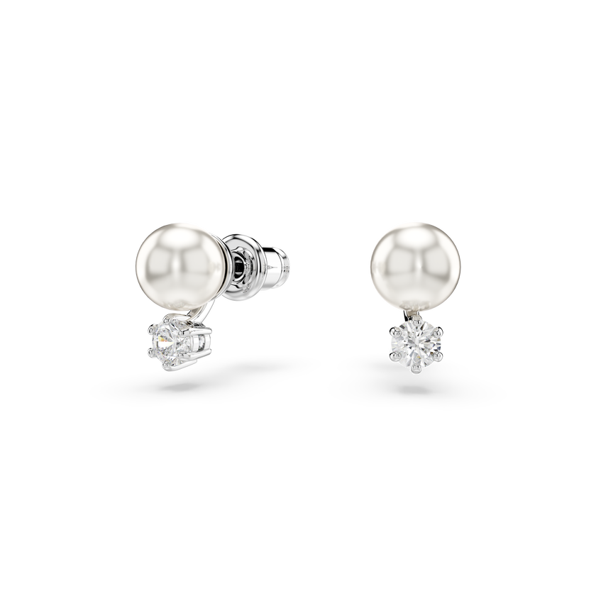 swarovski matrix set  crystal pearl  round cut  white  rhodium plated