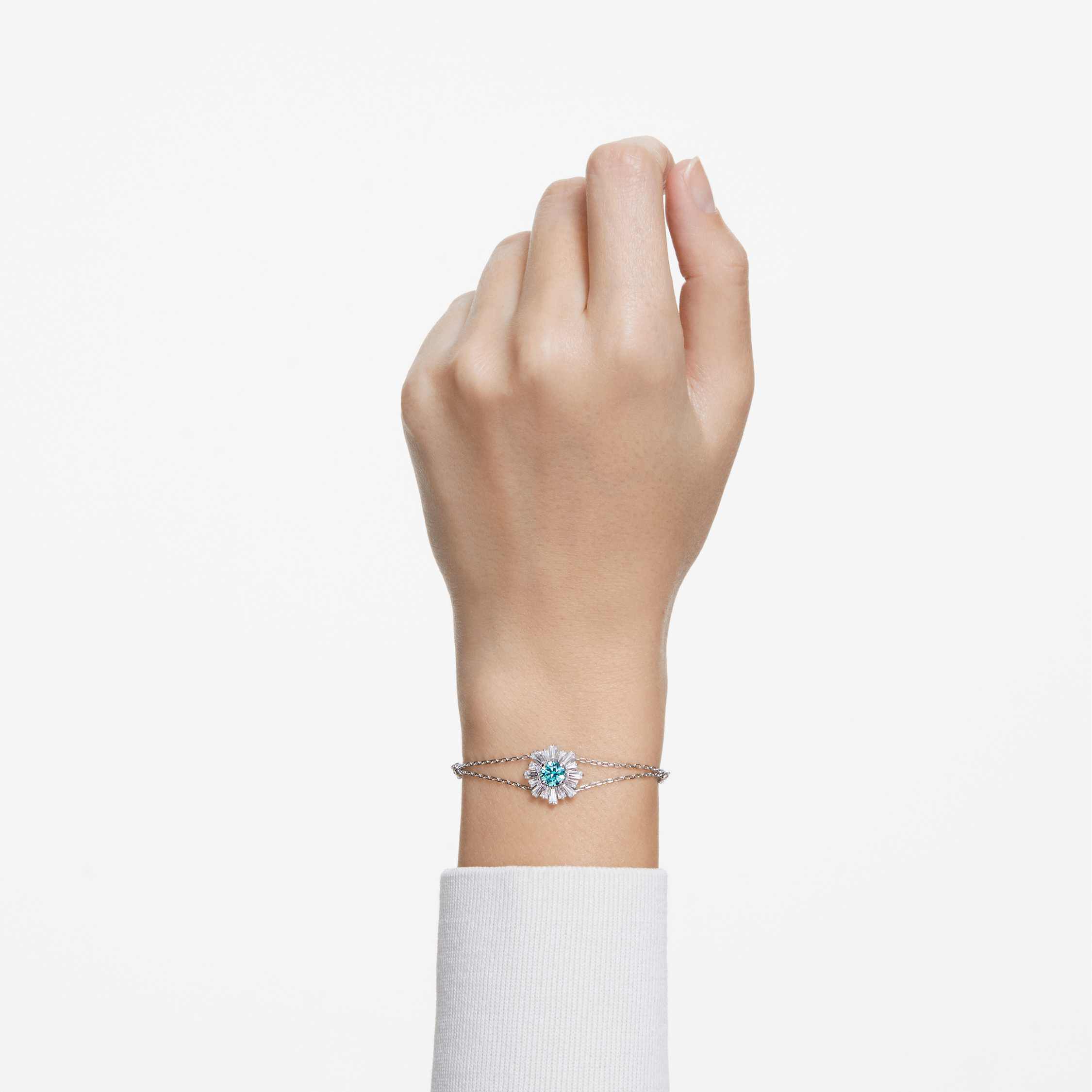 swarovski sunshine bracelet  mixed cuts  sun  green  rhodium plated