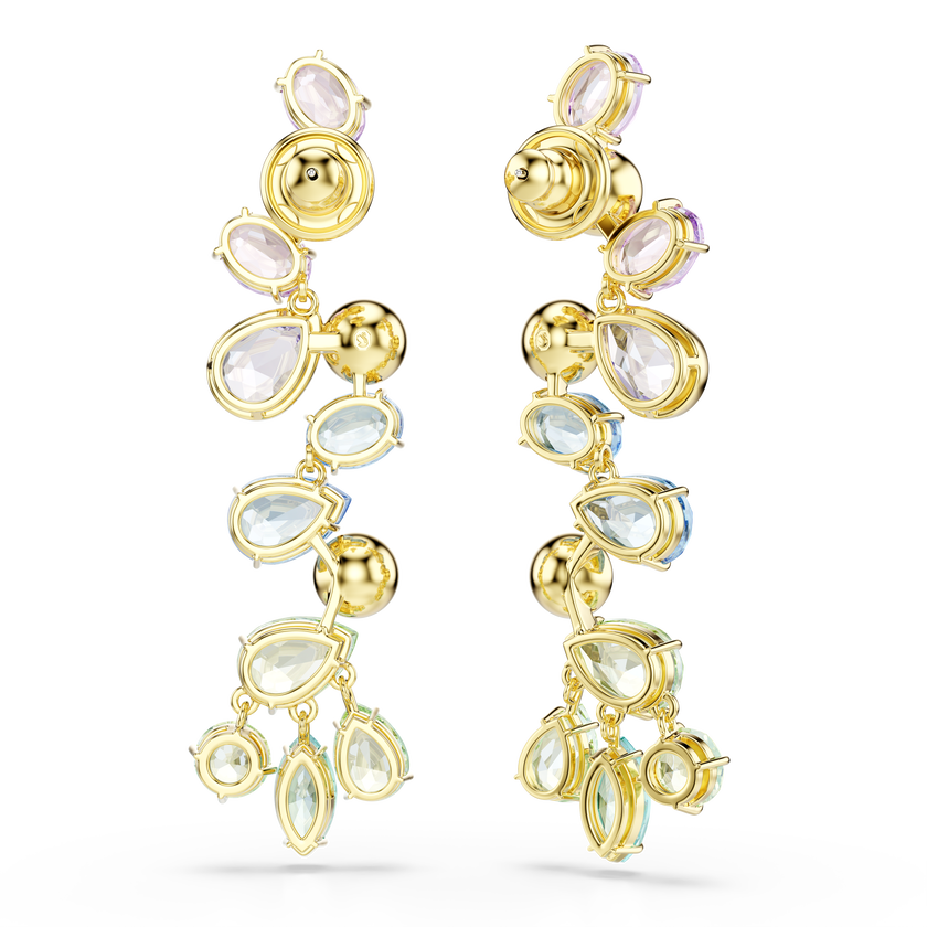 swarovski gema drop earrings  mixed cuts  chandelier  long  multicolored  gold tone plated