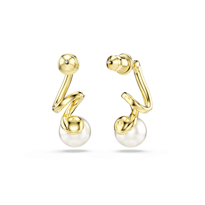 swarovski gabriella earrings  crystal pearl  round cut  white  18k gold finish