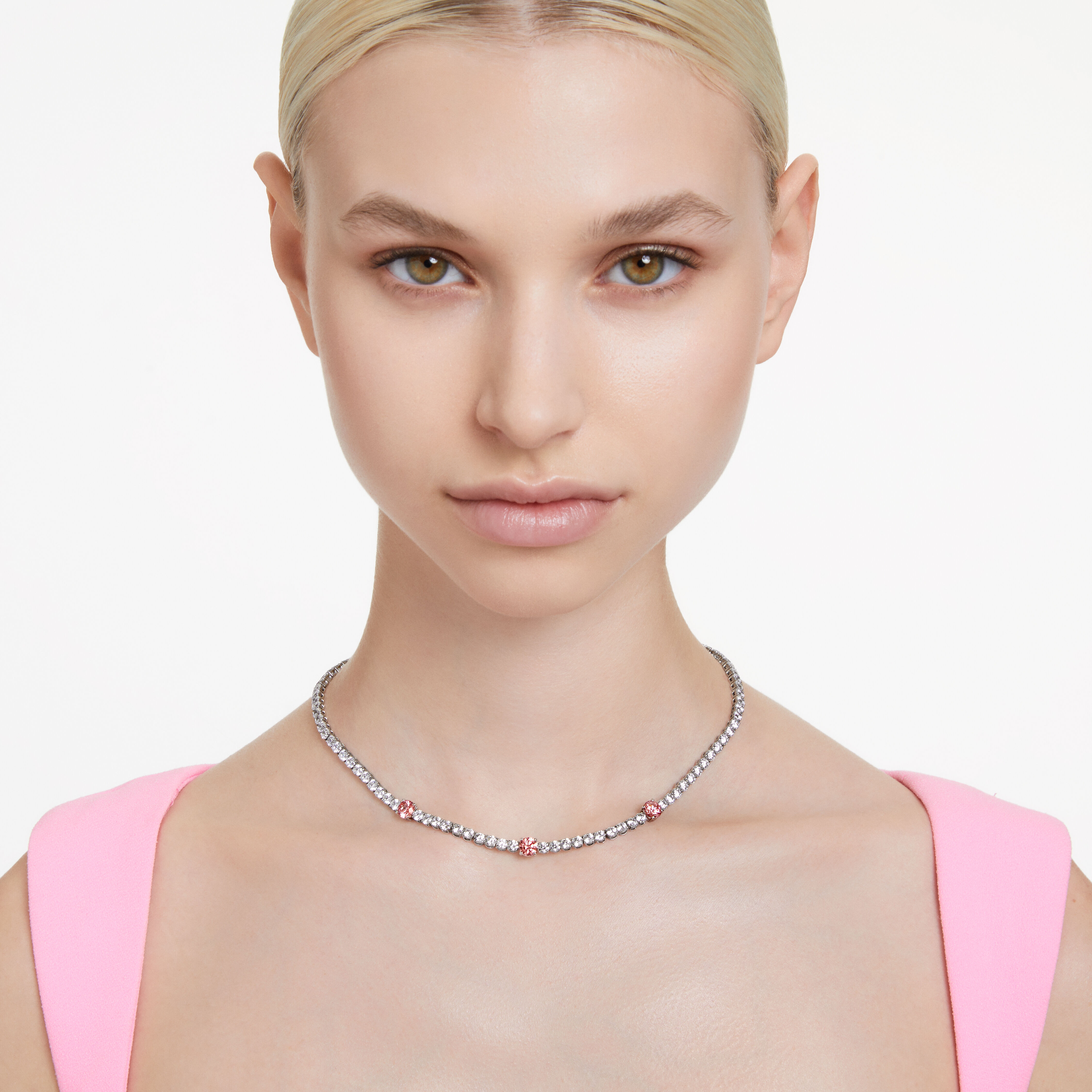 Buy Swarovski Matrix Tennis necklace Mixed cuts Pink Rhodium plated